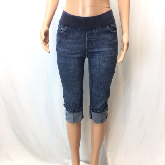 American Star Original Maternity Demi-Panel Rolled Cuff Denim Capri Pants Size S - Picture 4 of 6